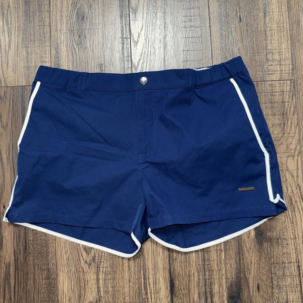 Parke & Ronen Men's Blue W/ White Trim Mesh Lined Swim Shorts Size 32 Pockets